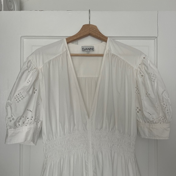 GANNI White Broderie Anglaise Organic Cotton Eyelet Dress US 6/38 - Picture 12 of 14